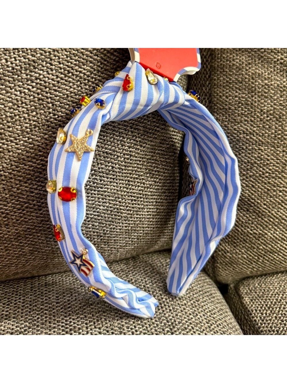 Piper K Americana Patriotic Stars Stripes 4th July Jeweled Blue Knotted Headband